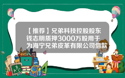 【推荐】兄弟科技控股股东钱志明质押3000万股用于为海宁兄弟皮革有限公司借款做担保-海宁兄弟科技有限公司