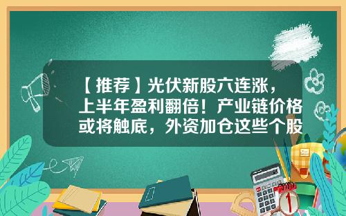 【推荐】光伏新股六连涨，上半年盈利翻倍！产业链价格或将触底，外资加仓这些个股-精选热门股票资讯