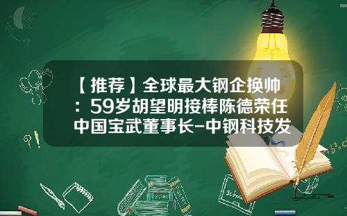 【推荐】全球最大钢企换帅：59岁胡望明接棒陈德荣任中国宝武董事长-中钢科技发展有限公司