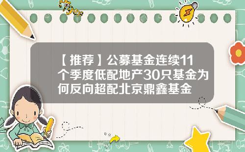 【推荐】公募基金连续11个季度低配地产30只基金为何反向超配北京鼎鑫基金