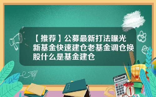【推荐】公募最新打法曝光新基金快速建仓老基金调仓换股什么是基金建仓