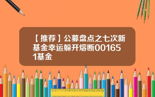 【推荐】公募盘点之七次新基金幸运躲开熔断001651基金