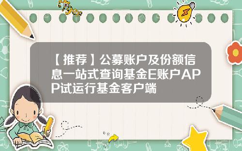 【推荐】公募账户及份额信息一站式查询基金E账户APP试运行基金客户端