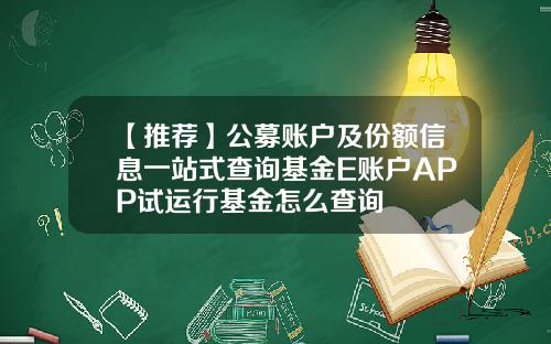【推荐】公募账户及份额信息一站式查询基金E账户APP试运行基金怎么查询