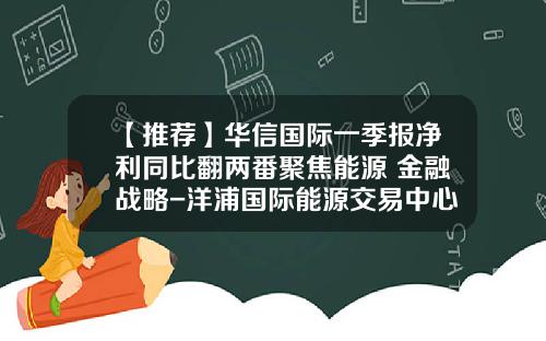 【推荐】华信国际一季报净利同比翻两番聚焦能源+金融战略-洋浦国际能源交易中心有限责任公司