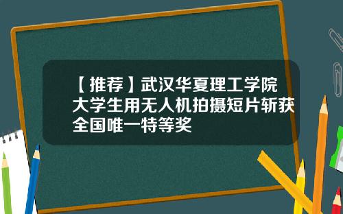 【推荐】武汉华夏理工学院大学生用无人机拍摄短片斩获全国唯一特等奖