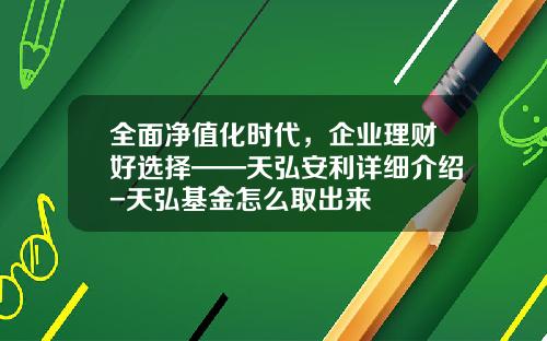 全面净值化时代，企业理财好选择——天弘安利详细介绍-天弘基金怎么取出来