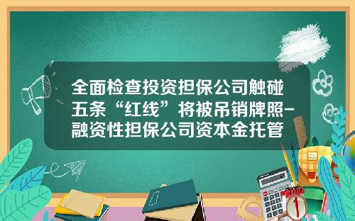 全面检查投资担保公司触碰五条“红线”将被吊销牌照-融资性担保公司资本金托管