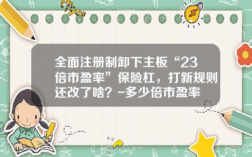 全面注册制卸下主板“23倍市盈率”保险杠，打新规则还改了啥？-多少倍市盈率