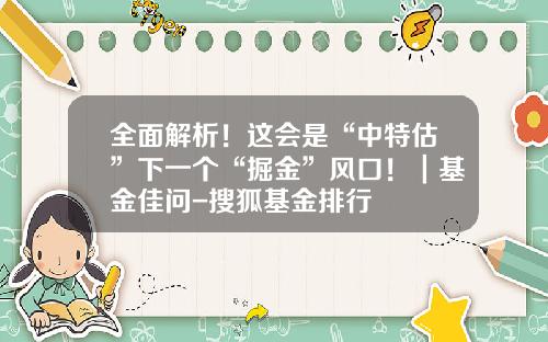 全面解析！这会是“中特估”下一个“掘金”风口！｜基金佳问-搜狐基金排行