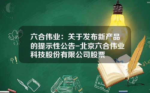 六合伟业：关于发布新产品的提示性公告-北京六合伟业科技股份有限公司股票