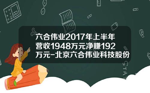 六合伟业2017年上半年营收1948万元净赚192万元-北京六合伟业科技股份有限公司股票