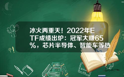 冰火两重天！2022年ETF成绩出炉：冠军大赚65%，芯片半导体、智能车等热门赛道普跌，更有2只ETF亏超40%-基金涨幅情况【新闻】.