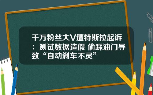 千万粉丝大V遭特斯拉起诉：测试数据造假 偷踩油门导致“自动刹车不灵”