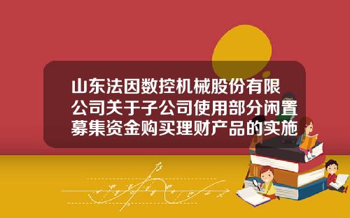 山东法因数控机械股份有限公司关于子公司使用部分闲置募集资金购买理财产品的实施公告-济南法因数控机械有限公司
