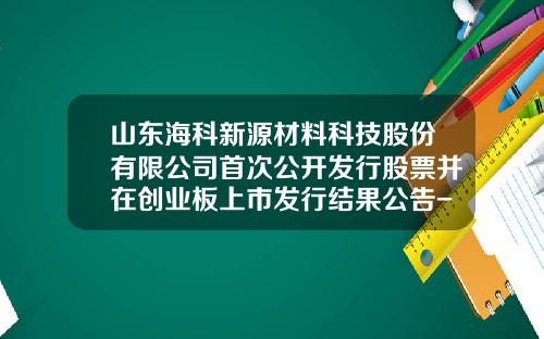 山东海科新源材料科技股份有限公司首次公开发行股票并在创业板上市发行结果公告-小公司发行股票