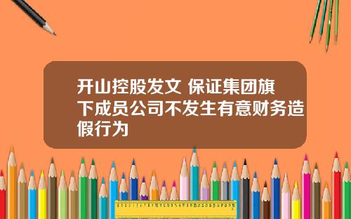 开山控股发文 保证集团旗下成员公司不发生有意财务造假行为