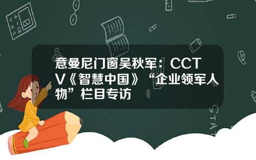 意曼尼门窗吴秋军：CCTV《智慧中国》“企业领军人物”栏目专访
