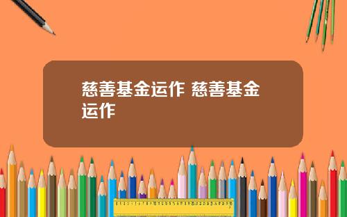 慈善基金运作 慈善基金 运作