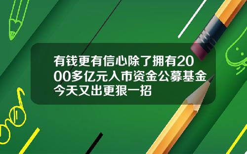 有钱更有信心除了拥有2000多亿元入市资金公募基金今天又出更狠一招