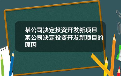 某公司决定投资开发新项目某公司决定投资开发新项目的原因