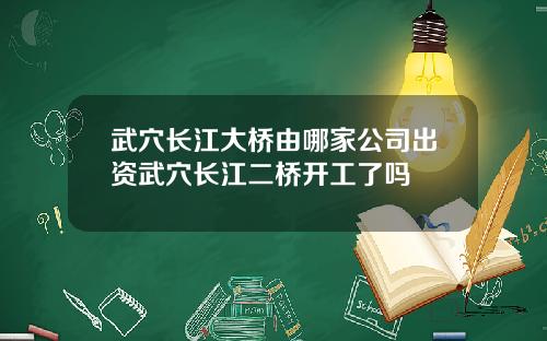 武穴长江大桥由哪家公司出资武穴长江二桥开工了吗