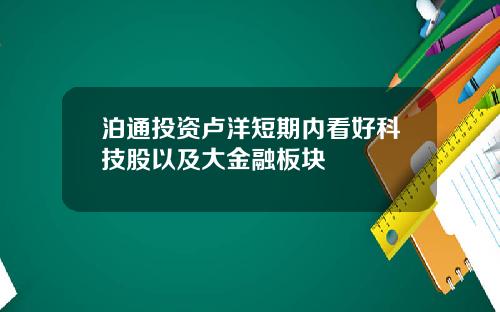 泊通投资卢洋短期内看好科技股以及大金融板块