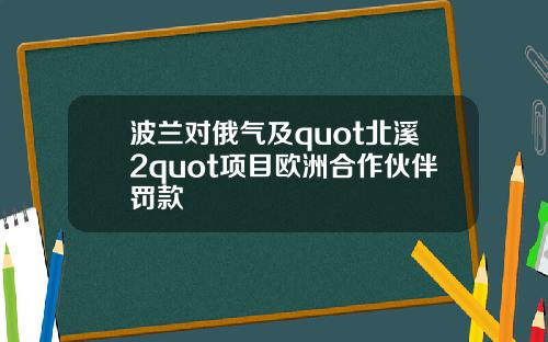 波兰对俄气及quot北溪2quot项目欧洲合作伙伴罚款