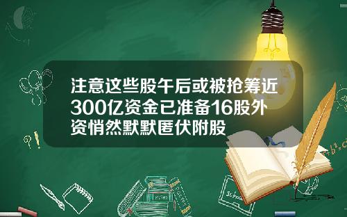 注意这些股午后或被抢筹近300亿资金已准备16股外资悄然默默匿伏附股
