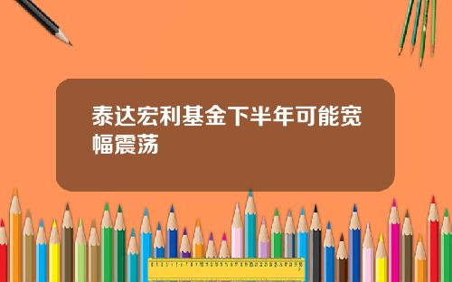 泰达宏利基金下半年可能宽幅震荡