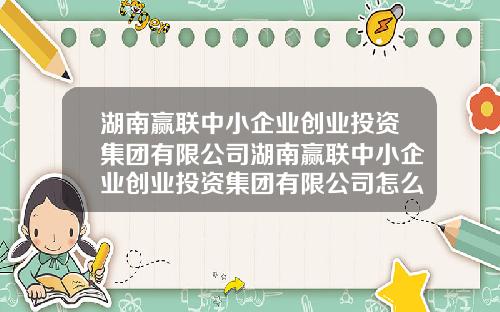 湖南赢联中小企业创业投资集团有限公司湖南赢联中小企业创业投资集团有限公司怎么样
