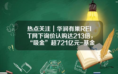 热点关注｜华润有巢REIT网下询价认购达213倍，“吸金”超721亿元-基金场内认购