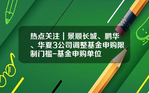 热点关注｜景顺长城、鹏华、华夏3公司调整基金申购限制门槛-基金申购单位