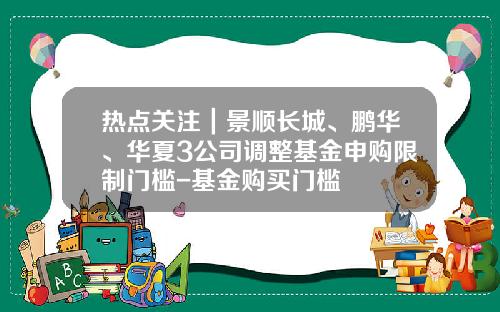 热点关注｜景顺长城、鹏华、华夏3公司调整基金申购限制门槛-基金购买门槛