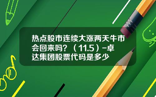 热点股市连续大涨两天牛市会回来吗？（11.5）-卓达集团股票代码是多少