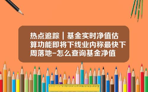 热点追踪｜基金实时净值估算功能即将下线业内称最快下周落地-怎么查询基金净值
