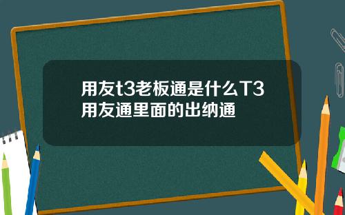 用友t3老板通是什么T3用友通里面的出纳通
