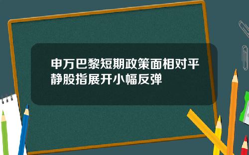 申万巴黎短期政策面相对平静股指展开小幅反弹