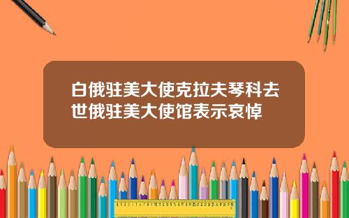 白俄驻美大使克拉夫琴科去世俄驻美大使馆表示哀悼