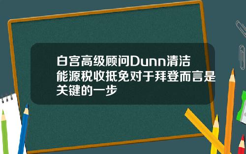 白宫高级顾问Dunn清洁能源税收抵免对于拜登而言是关键的一步