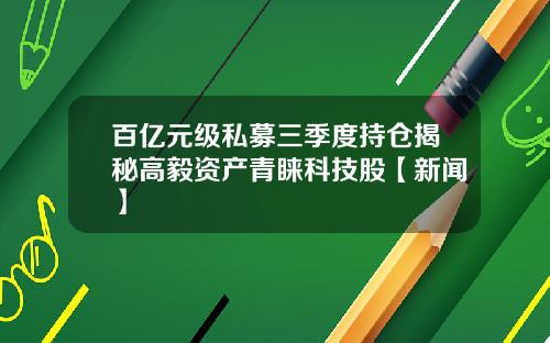 百亿元级私募三季度持仓揭秘高毅资产青睐科技股【新闻】