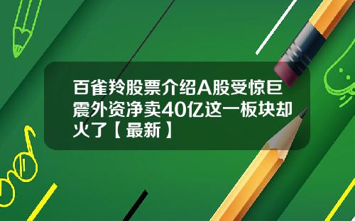 百雀羚股票介绍A股受惊巨震外资净卖40亿这一板块却火了【最新】