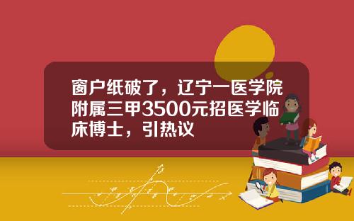 窗户纸破了，辽宁一医学院附属三甲3500元招医学临床博士，引热议