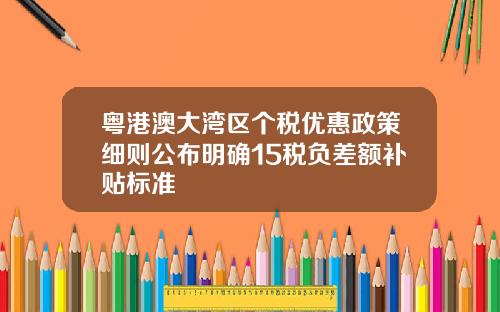 粤港澳大湾区个税优惠政策细则公布明确15税负差额补贴标准