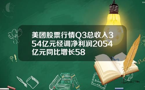 美团股票行情Q3总收入354亿元经调净利润2054亿元同比增长58