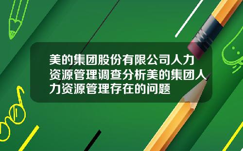美的集团股份有限公司人力资源管理调查分析美的集团人力资源管理存在的问题