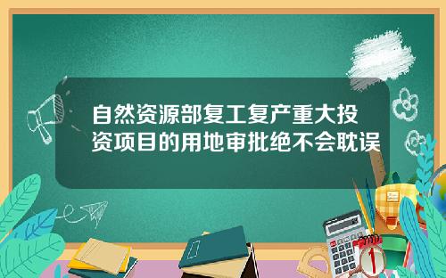 自然资源部复工复产重大投资项目的用地审批绝不会耽误