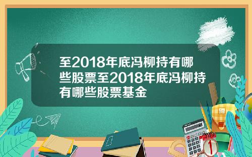 至2018年底冯柳持有哪些股票至2018年底冯柳持有哪些股票基金
