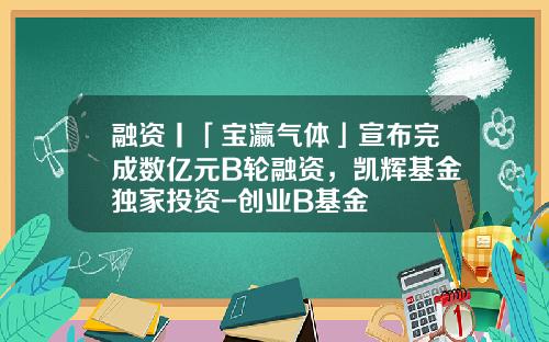 融资丨「宝瀛气体」宣布完成数亿元B轮融资，凯辉基金独家投资-创业B基金