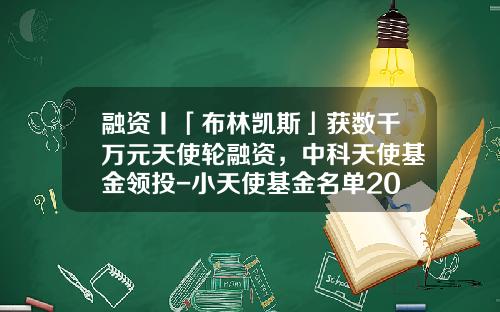 融资丨「布林凯斯」获数千万元天使轮融资，中科天使基金领投-小天使基金名单2017